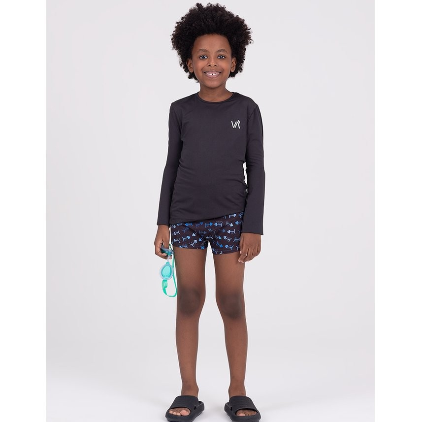 Conjunto Infantil Manga Longa UV 50+ Peixinhos Preto