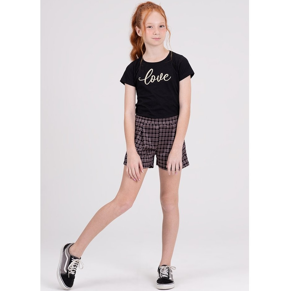 Conjunto infantil Menina Jacquard Xadrez Preto