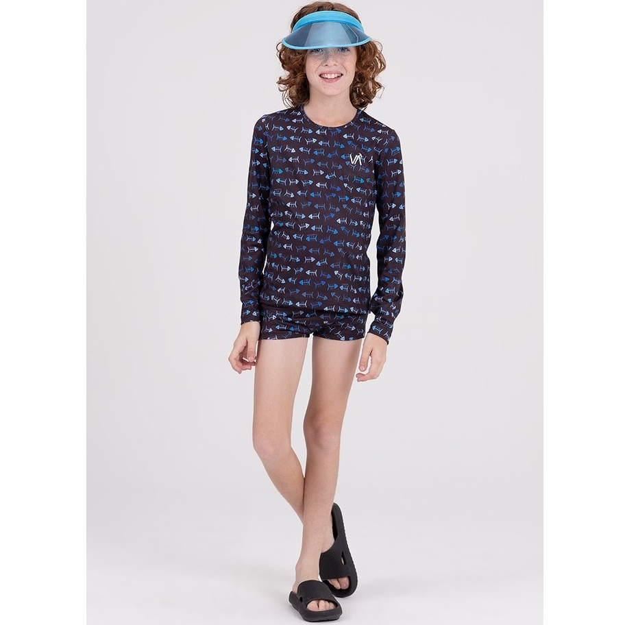 Conjunto Infantil Manga Longa UV 50+ Skeleton Preto
