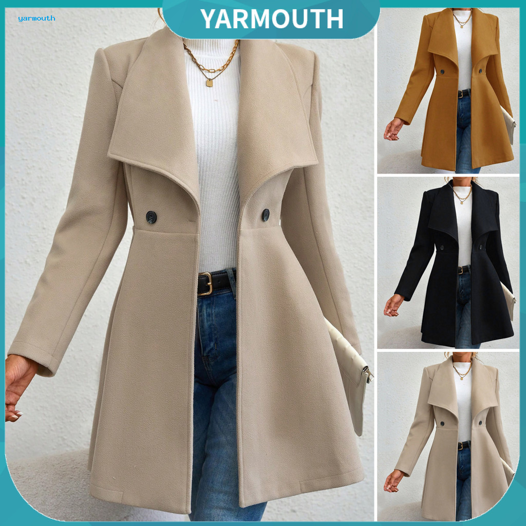 Mid-length Jacket for Women Overcoat Women’s Windproof Stylish Lapel Collar Coat for Ladies Warm and Lightweight for S