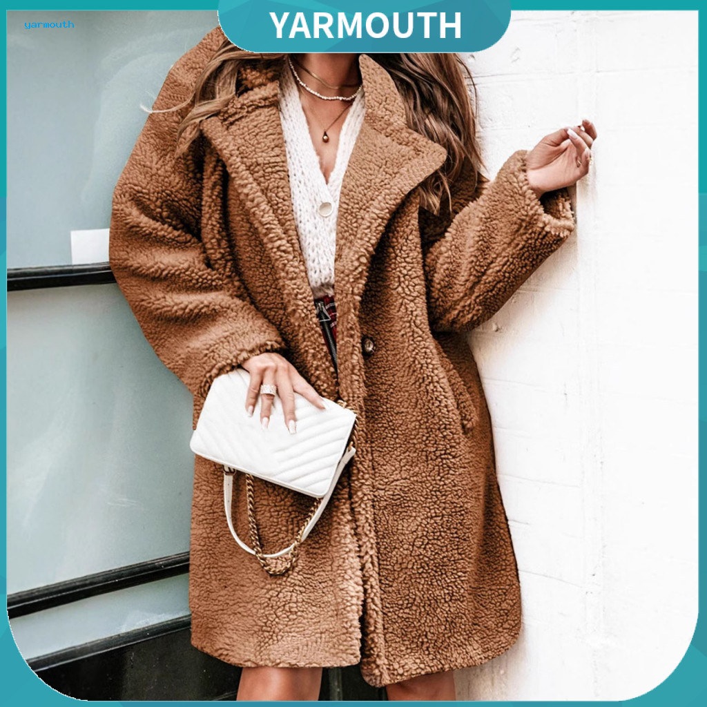 Women Lightweight Cardigan Jacket Warm Women’s Mid-length Double-sided Plush Coat Lapel Collar Solid Color Open Stitch