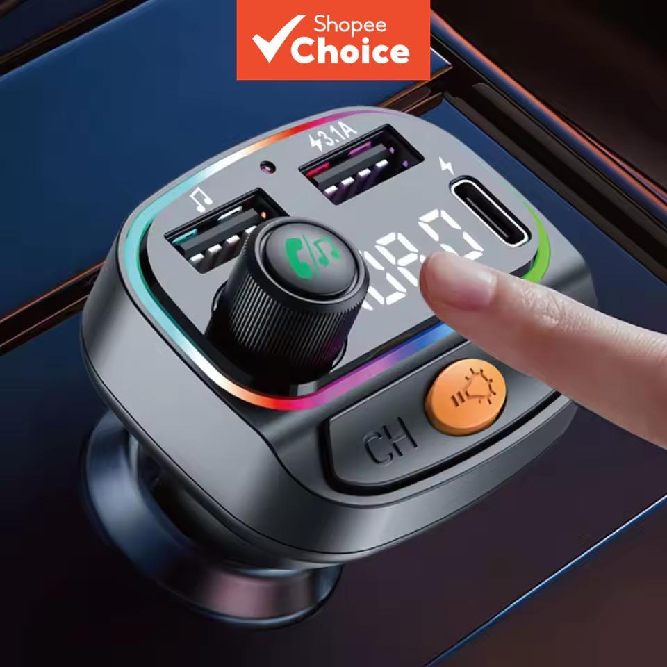 Transmissor Bluetooth 5.3 para Carro, Modulador FM Mãos Livres, Adaptador Carregador Rápido USB MP3