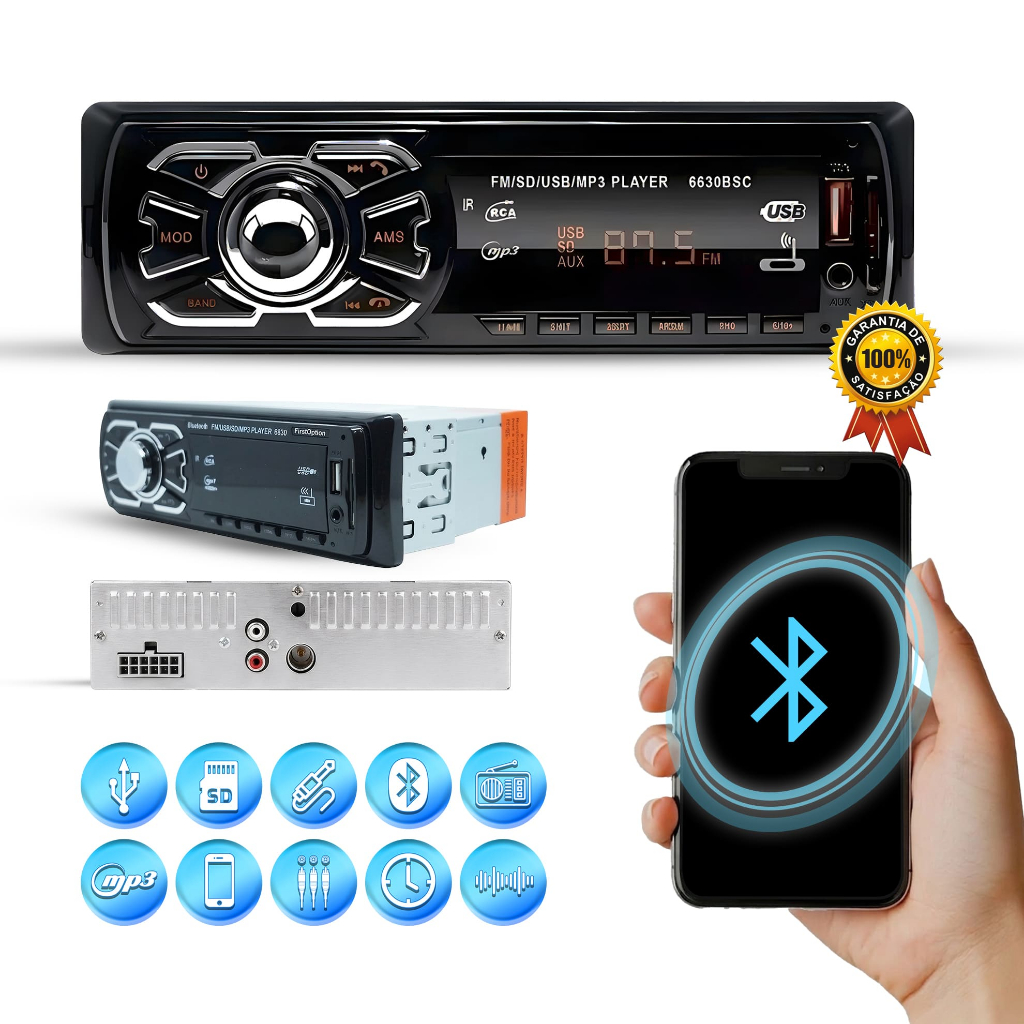 Rádio MP3 Automotivo Bluetooth USB SD FM Player Universal Para Todos Os Carros