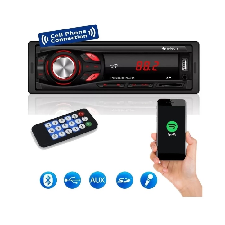 Auto Radio Automotivo Bluetooth Mp3 Player Usb Sd Som Carro - Etech Light