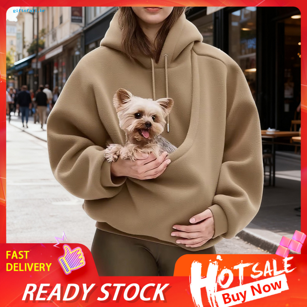 Kangaroo Pouch Pet Carrier Cozy Sweatshirt Sling Hoodie for Cats Dogs Long Sleeve Fleece Pullover Oversized for Autumn