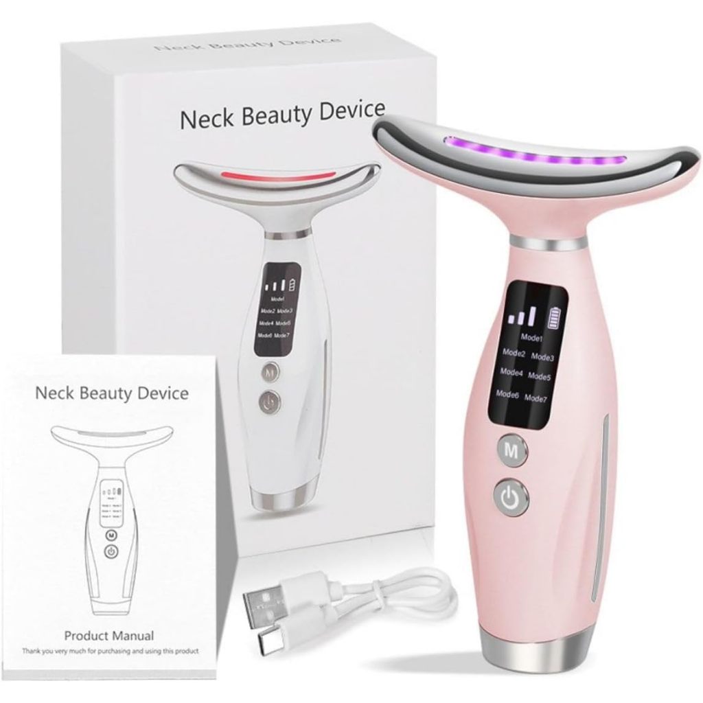 Massageador para rosto pescoco LED 7 Cores recarreg¡vel port¡til elétrico profissional anti rugas