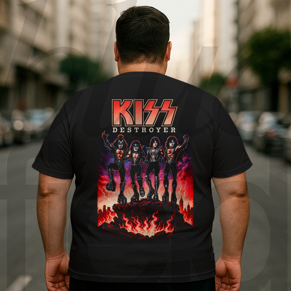Camiseta Plus Size Masculina Rock Streetwear Kiss Destroyer 029 Malha Algodão