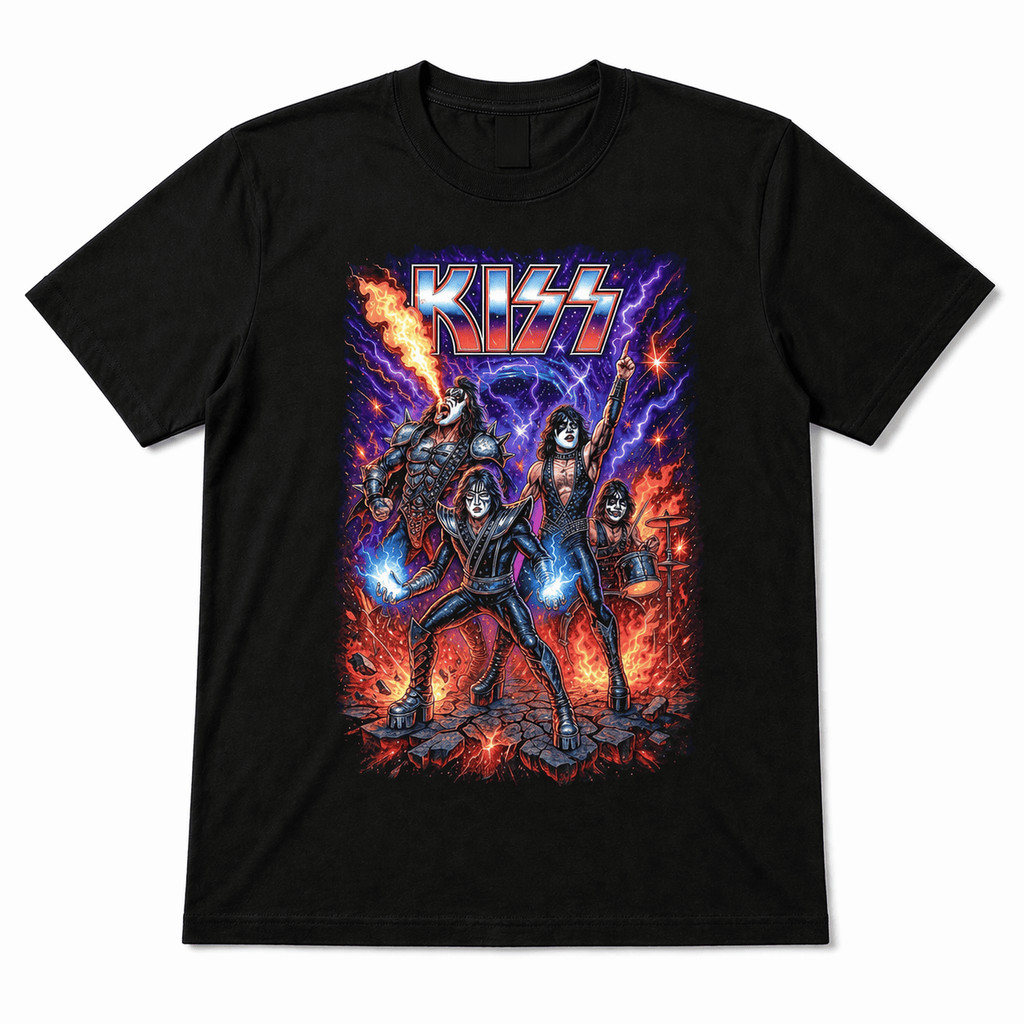 Camiseta Estampada KISS Rock  Heavy Metal Gene Simmons Paul Stanley Destroyer Algodão Preta Premium