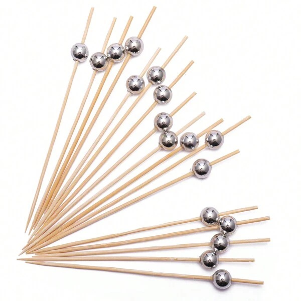 100 Palitos De Bambu Descartáveis Para Petiscos-Pérola Prata