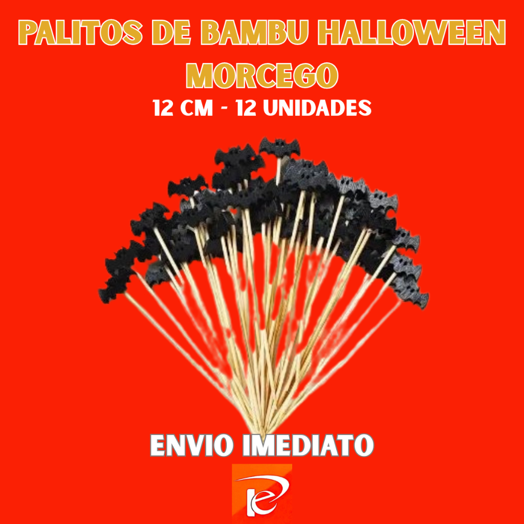 Palitos de Bambu Halloween Morcego 12cm | Petiscos Festa Dia das Bruxas | 12 Unidades