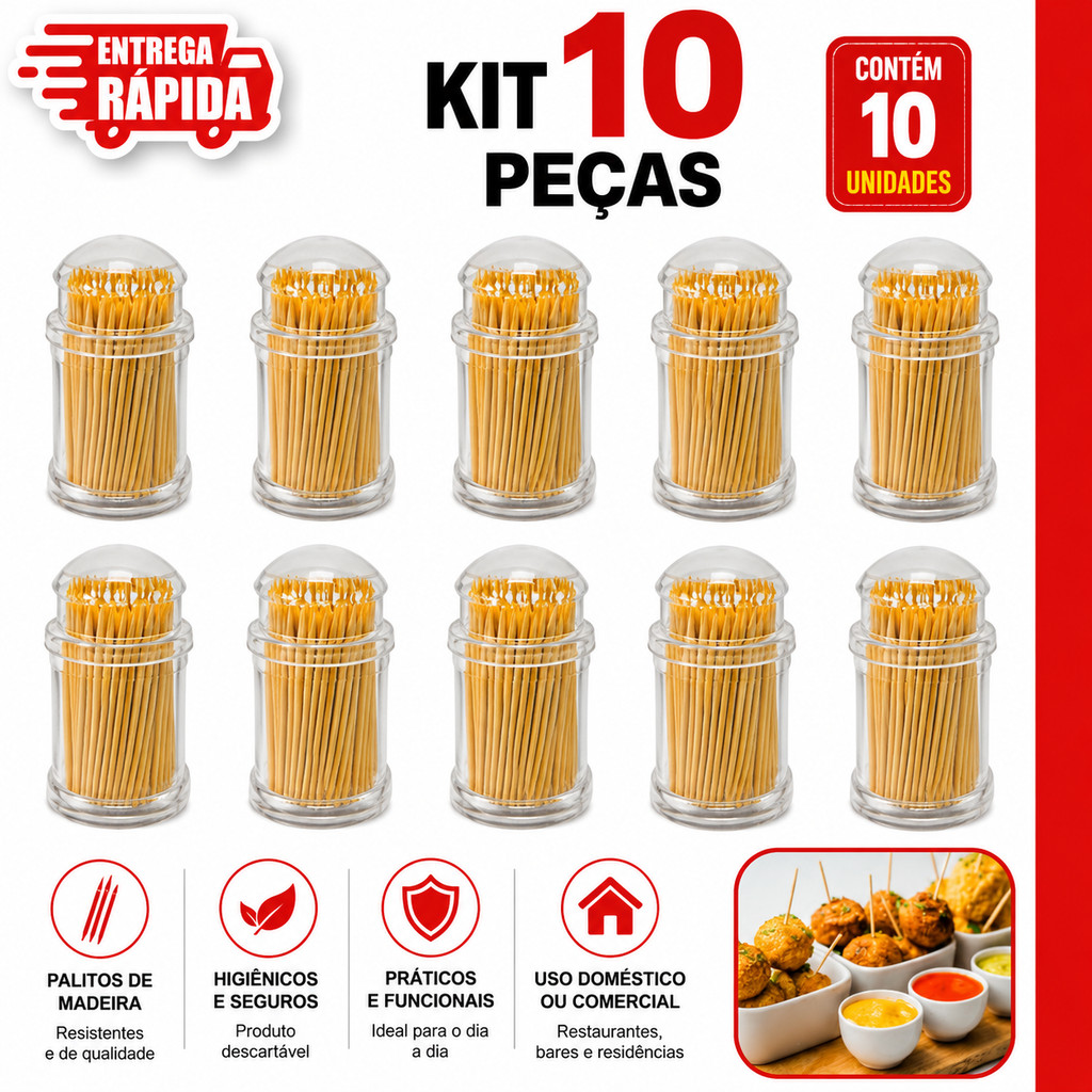 10 Paliteiros Petisco Restaurantes Buffet Casa Porta Palito Dente Plástico Palito Bambu Praticidade