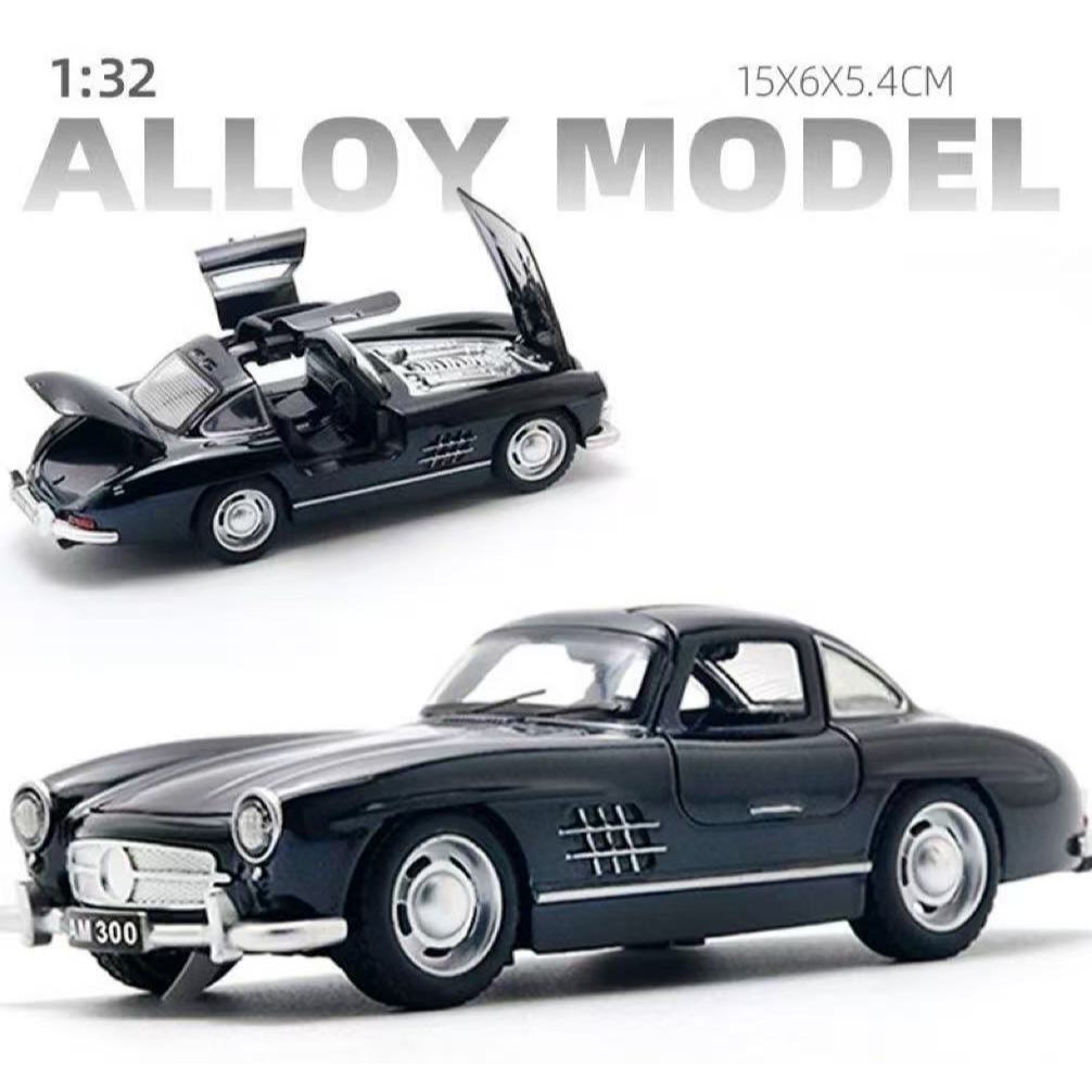 Miniatura Mercedes-benz 300SL Carrinho Metal Fricção Abre As Portas Com Som Led Miniatura Carrinho Antigo Coleção