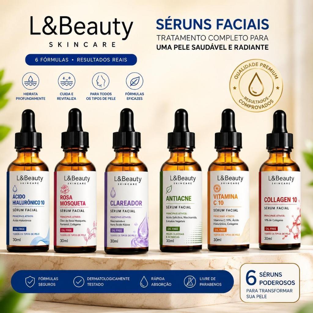 Sérum Facial Hidratante Anti-Idade Skin Care 30ml Rejuvenescedor Antiacne Firmador Clareador Nutritivo Ácido Hialurônico