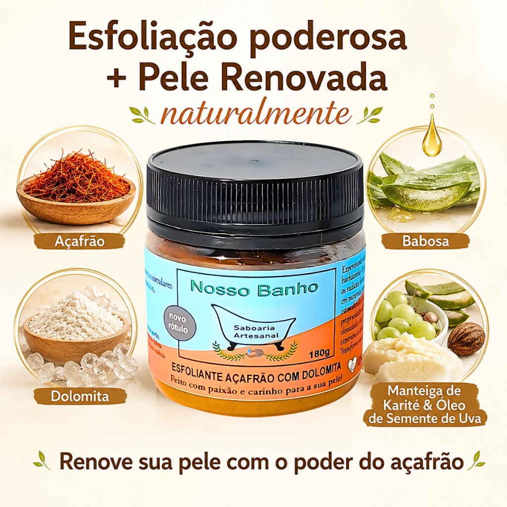 Esfoliante Açafrão com Dolomita Vegano Antiacne Clareador