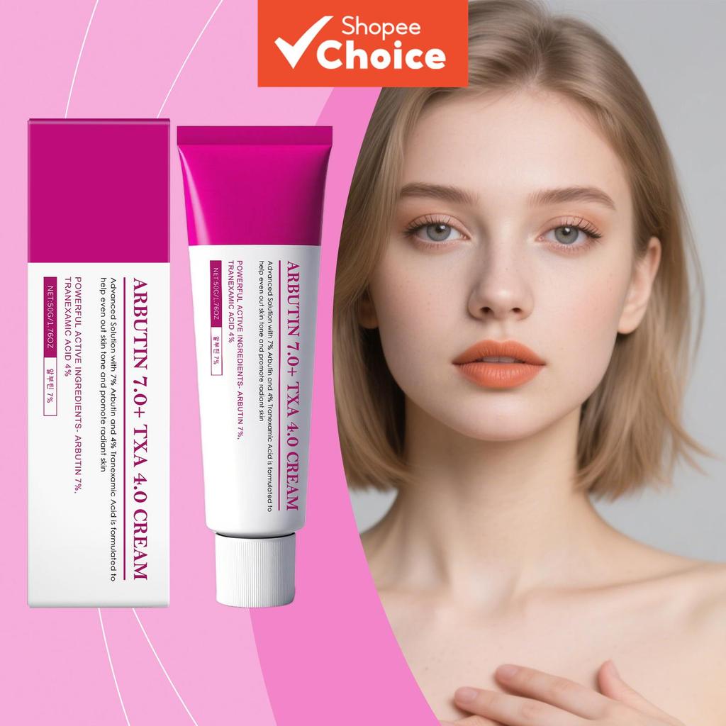Creme Clareador de Pele com Arbutina 7,0+ e TXA 4,0 para Rosto, Hidratante Facial para Manchas e Sardas, Creme Antiacne