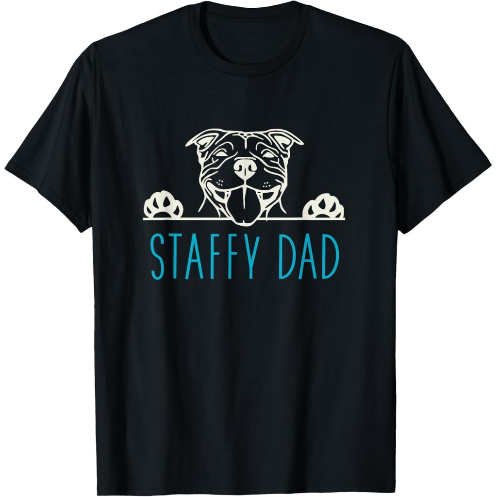 Camiseta Unissex Staffy Dad With Staffordshire Bull Terrier Dog Gift