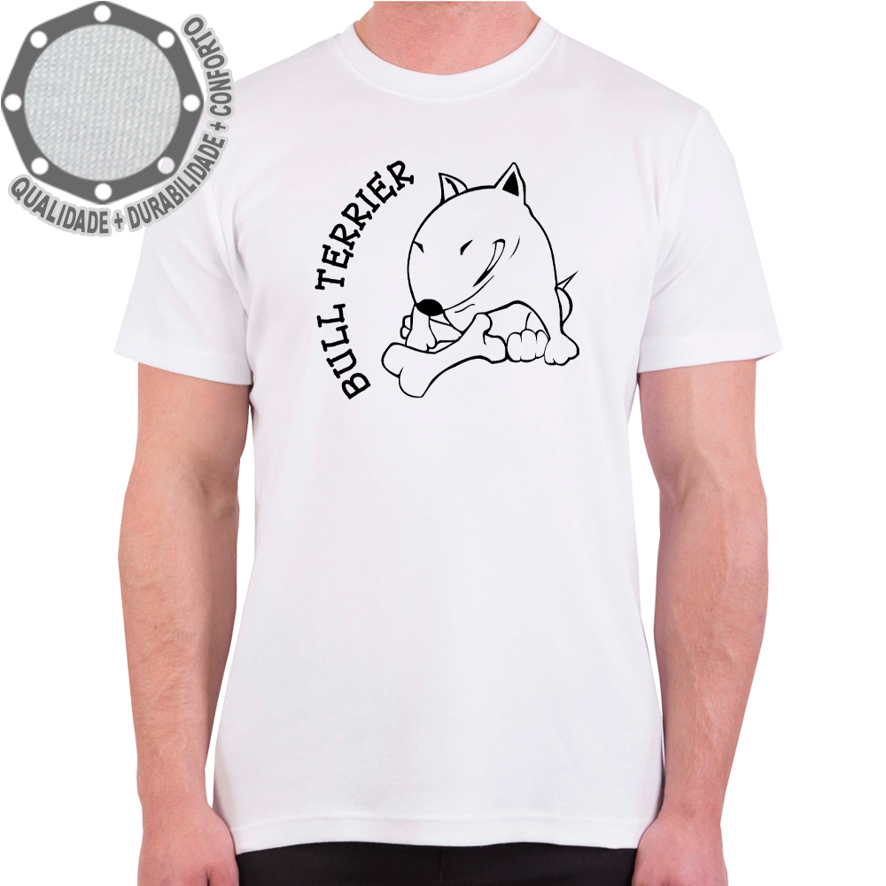 Camiseta Cachorro Bull Terrier Camisa Personalizada Adulto e Infantil Algodão com Poliéster