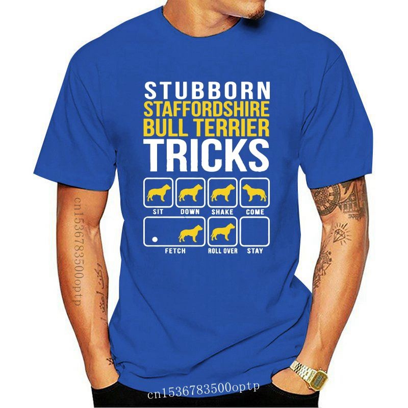 Homem Roupas Nova Marca Teimoso Staffordshire Bull Terrier Truques Verão Masculino Manga Curta Camiseta