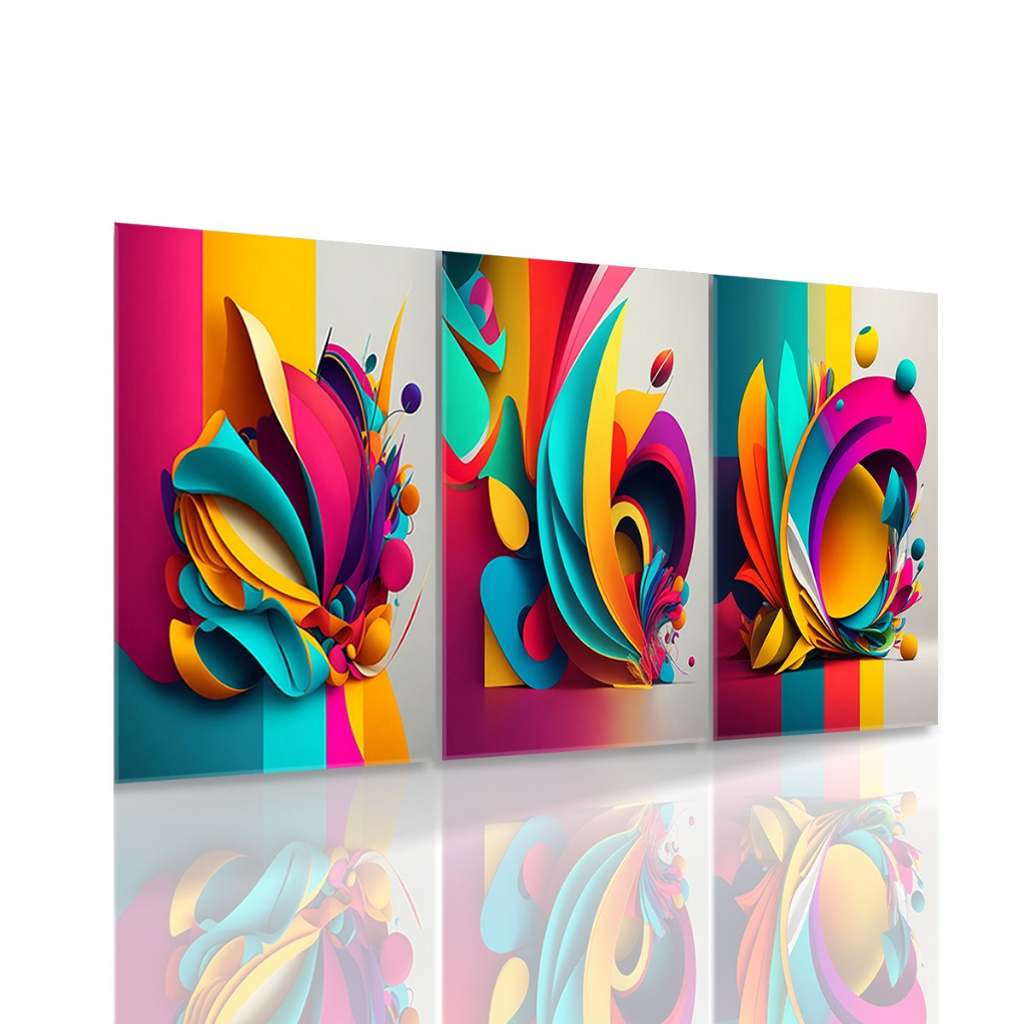 Kit 3 Quadros Placas Decorativas Trio Grande Formas Coloridas Abstratas Hall 40x60 Para Sala Quarto Cozinha Escritório