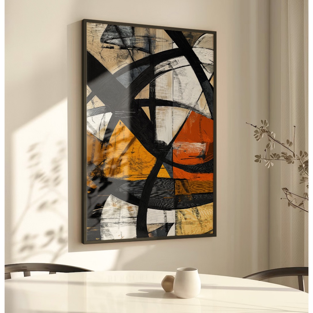 Quadro Abstrato Grande Quadro Decorativo Sala Grande Quadro Escritório Com Moldura Traços Fortes