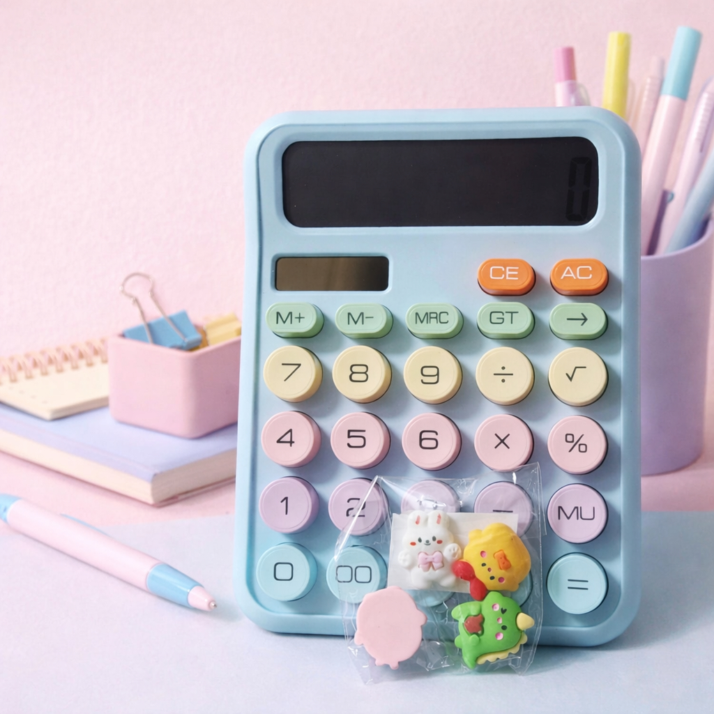 Calculadora Colorida 12 Dígitos Teclas Grandes Estilo Mecânico Para Estudantes e Escritório Cores Aleatórias