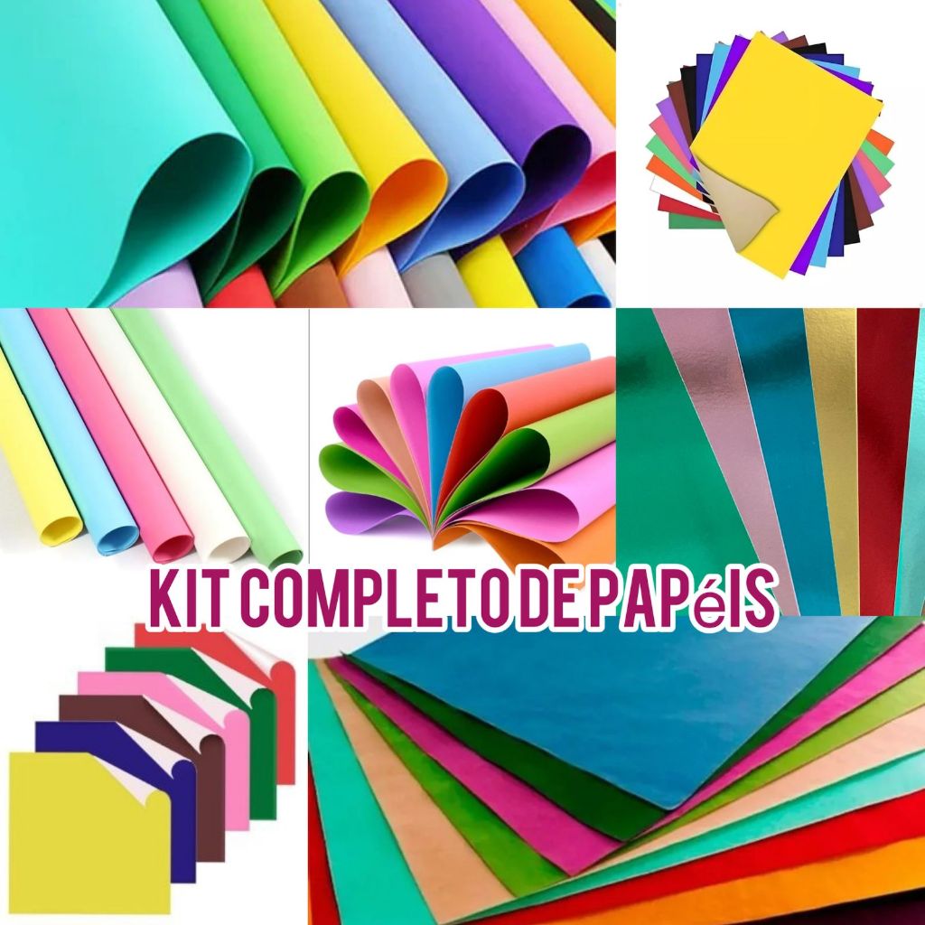 Kit Completo de Papéis + EVA Coloridos grandes 7 peças