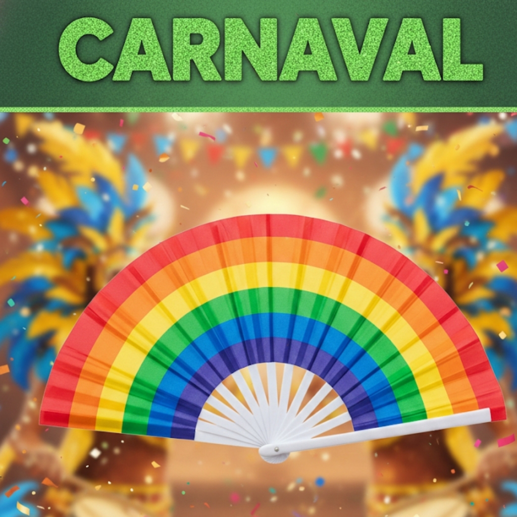 Leque LGBT Grande Dobrável 65cm Colorido Resistente e Ideal para Festas e Eventos
