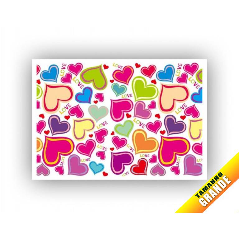 Coração colorido Papel arroz para bolo Grande 30x40cm de 7kg