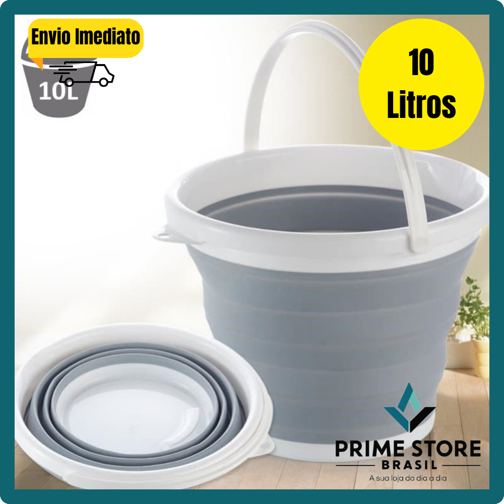 Balde de Silicone Dobrável Retrátil Flexível 10 Litros com Alça – Camping, Limpeza, Viagem