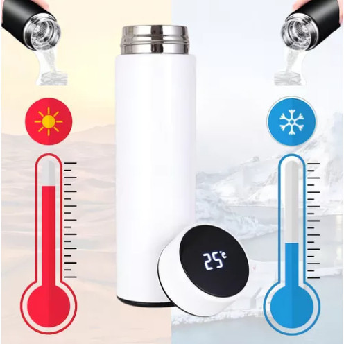 Garrafa Aço Inox 500ml Isotérmica Com Led Termômetro Digital Academia Escola Corrida Viagem Corrida