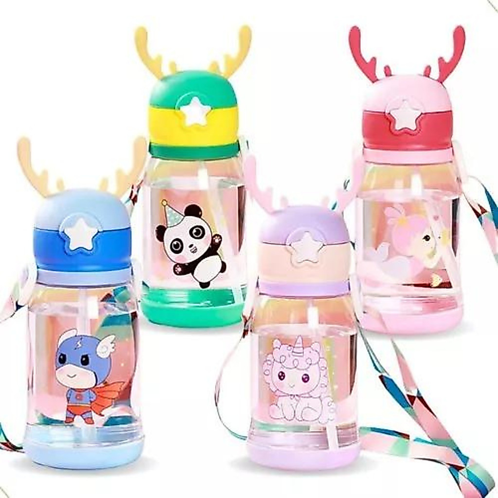 Garrafinha De Água Alce Bichinhos Colorida Com Alça E Canudo Infantil Para Viagem Escola
