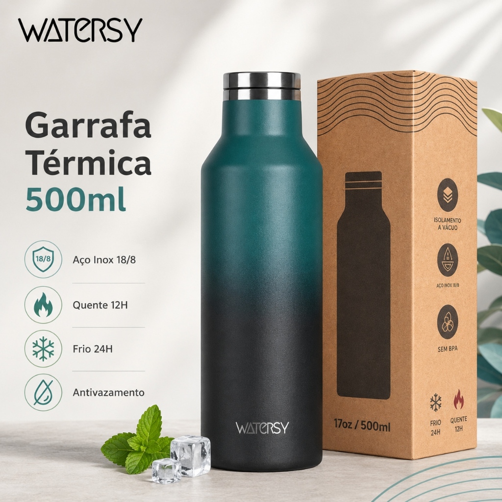 Watersy Garrafa Térmica 350ml/500ml de Aço Inox Antivazamento Portátil para Café Chá Água