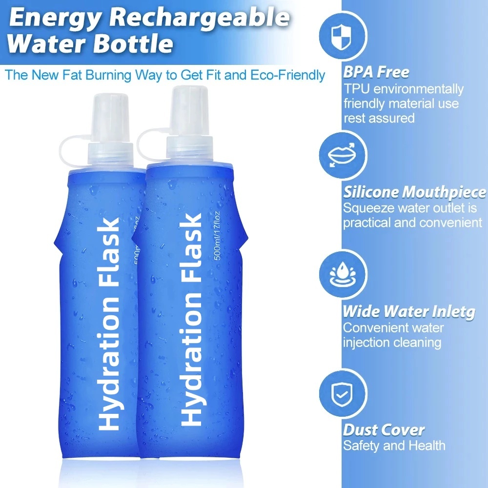 500ml Soft Silicone Folding Water Cup Outdoor Travel Sports Running Water Bottle Water Bag
