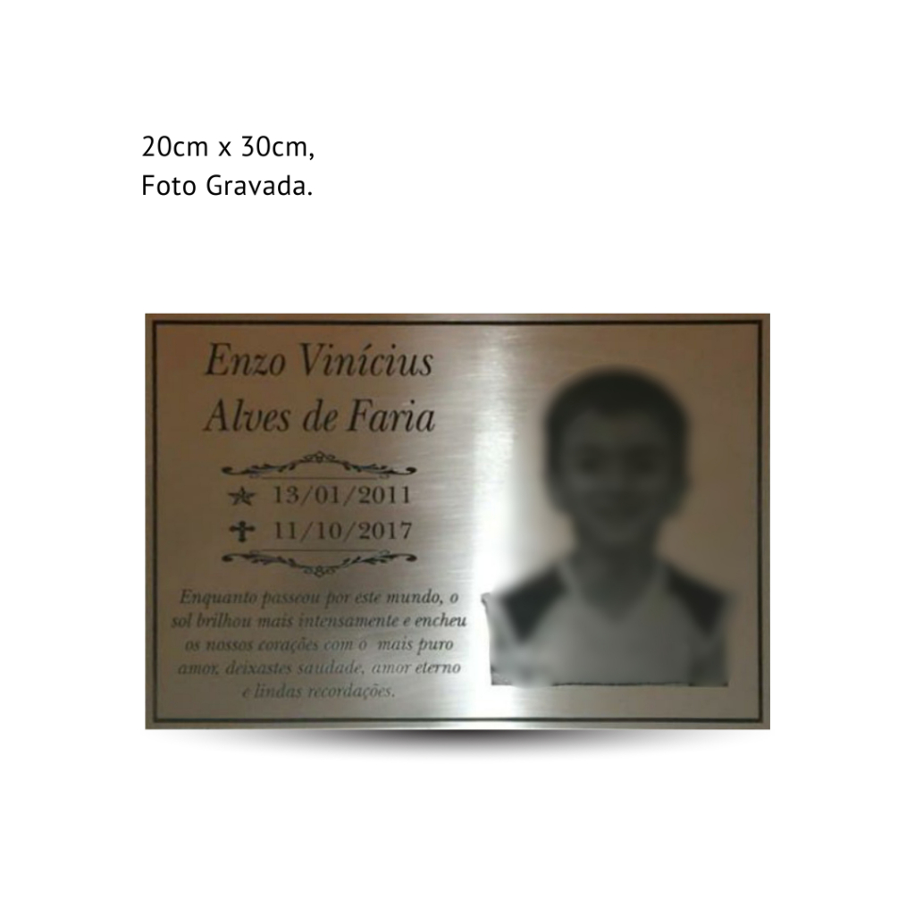 PLACAS PARA JAZIGO,TUMULO - PLACA EM INOX 20X30 COM FOTO GRAVADA E FRASE