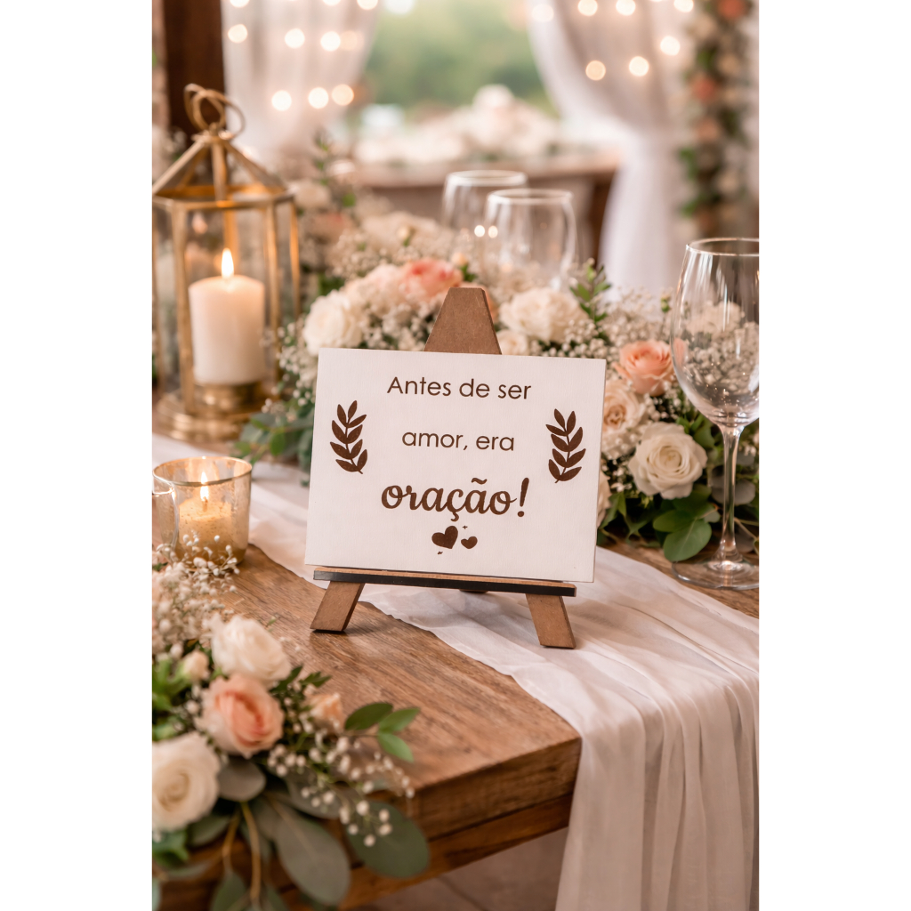 Mini Cavalete MDF Decorativo 3mm-kit 12un com Placas Gravada com Frases a Laser Decoração Casamento Mesa Festa Presente