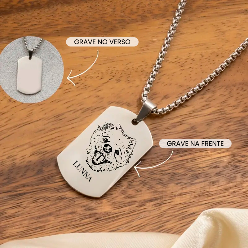 Pingente oval aço inox 4,5x2cm personalizado com foto, nome, frase ou QR Code gravado a laser frente e verso – presente