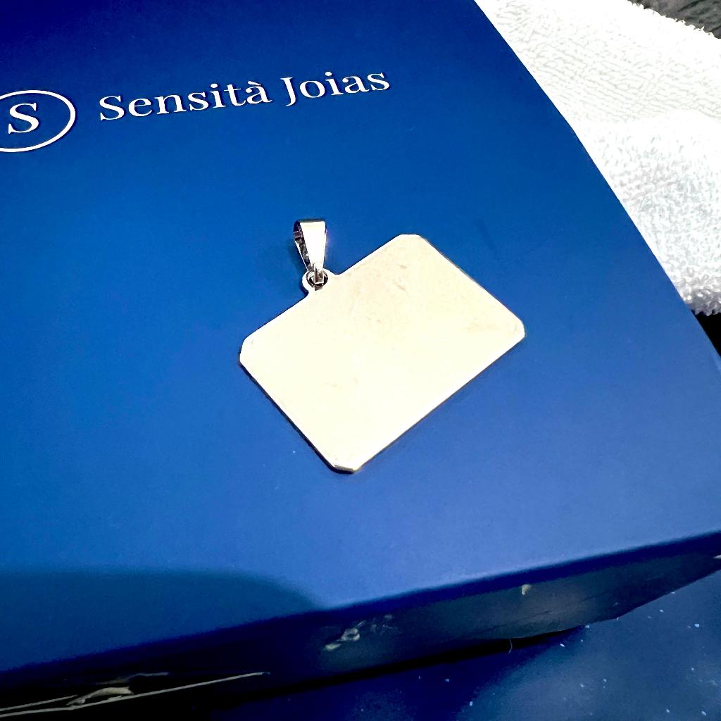 Pingente retangular personalizado aço inox 2x3cm com foto, nome, frase ou data gravada a laser frente e verso presente