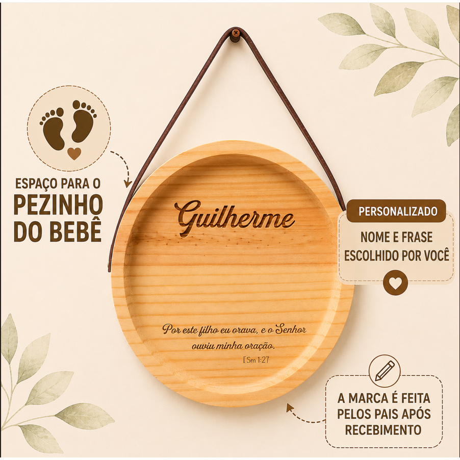 👣 Porta Maternidade Personalizado com Espaço para Pezinho | Nome e Frase Gravados a Laser