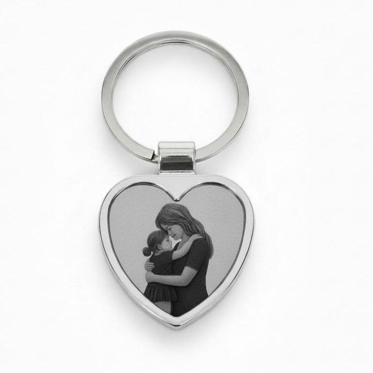 Chaveiro Personalizado Com Foto  Gravada Via Laser + Frase -Aço Inox Coração + Envio em 24 Horas