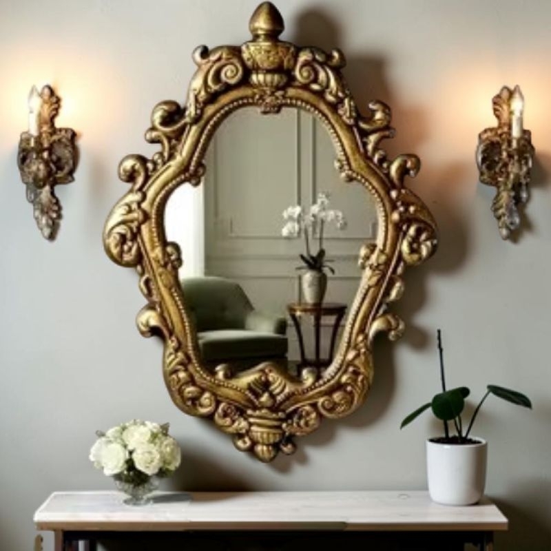 Moldura Provençal Grande com Espelho Para Decoração de Parede, clássico retrô vintage rococó antique.