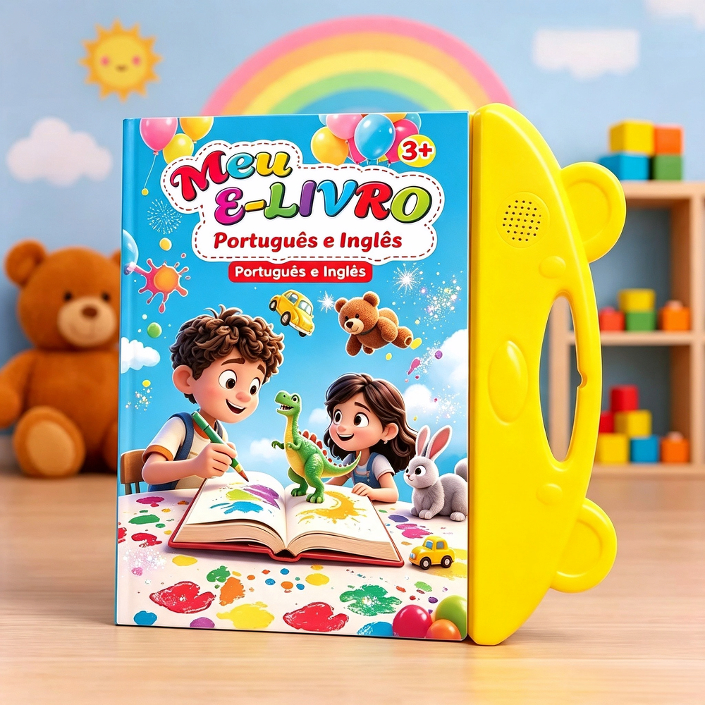 Interactive Book with Bilingual Sound Portuguese-English Educational+10 Folhas de Desenho