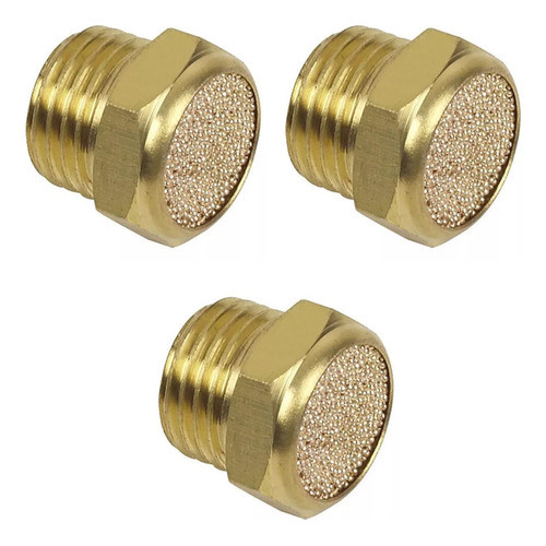 Silenciador Curto Rosca Macho 1 Polegada Bsp Bronze 3 Peças