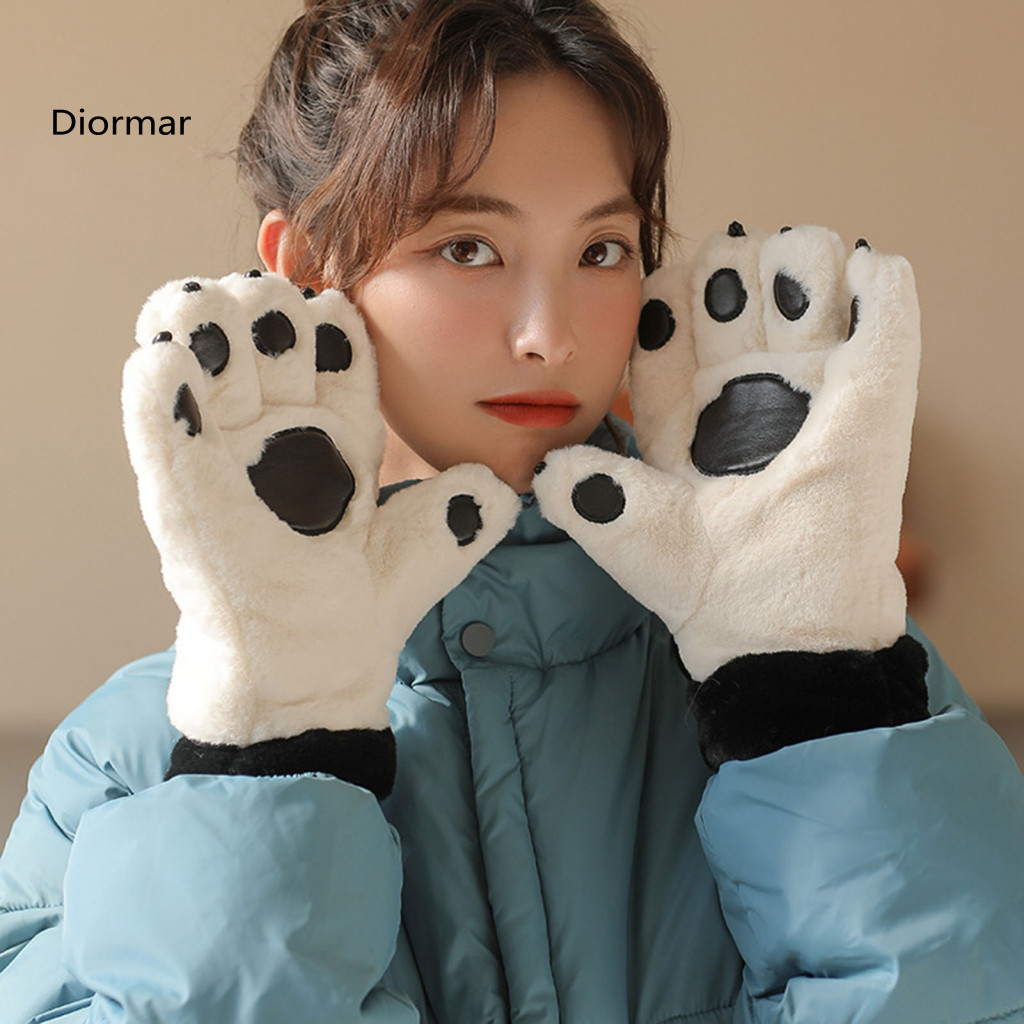 Fuzzy Plush Gloves 1 Pair Cute Bear Paw for Women Super Soft Ultra-thick Wear-resistant Cold-proof Winter Warm – Perfe