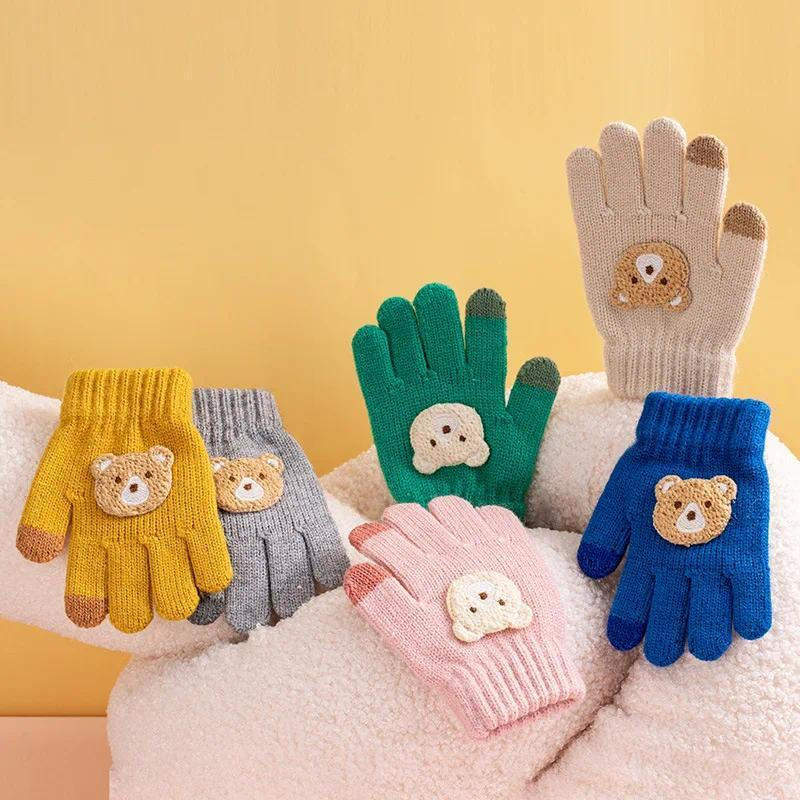 2-6 year old cartoon bear baby gloves with crochet hooks thick winter warmth knitted gloves boys girls and children's th