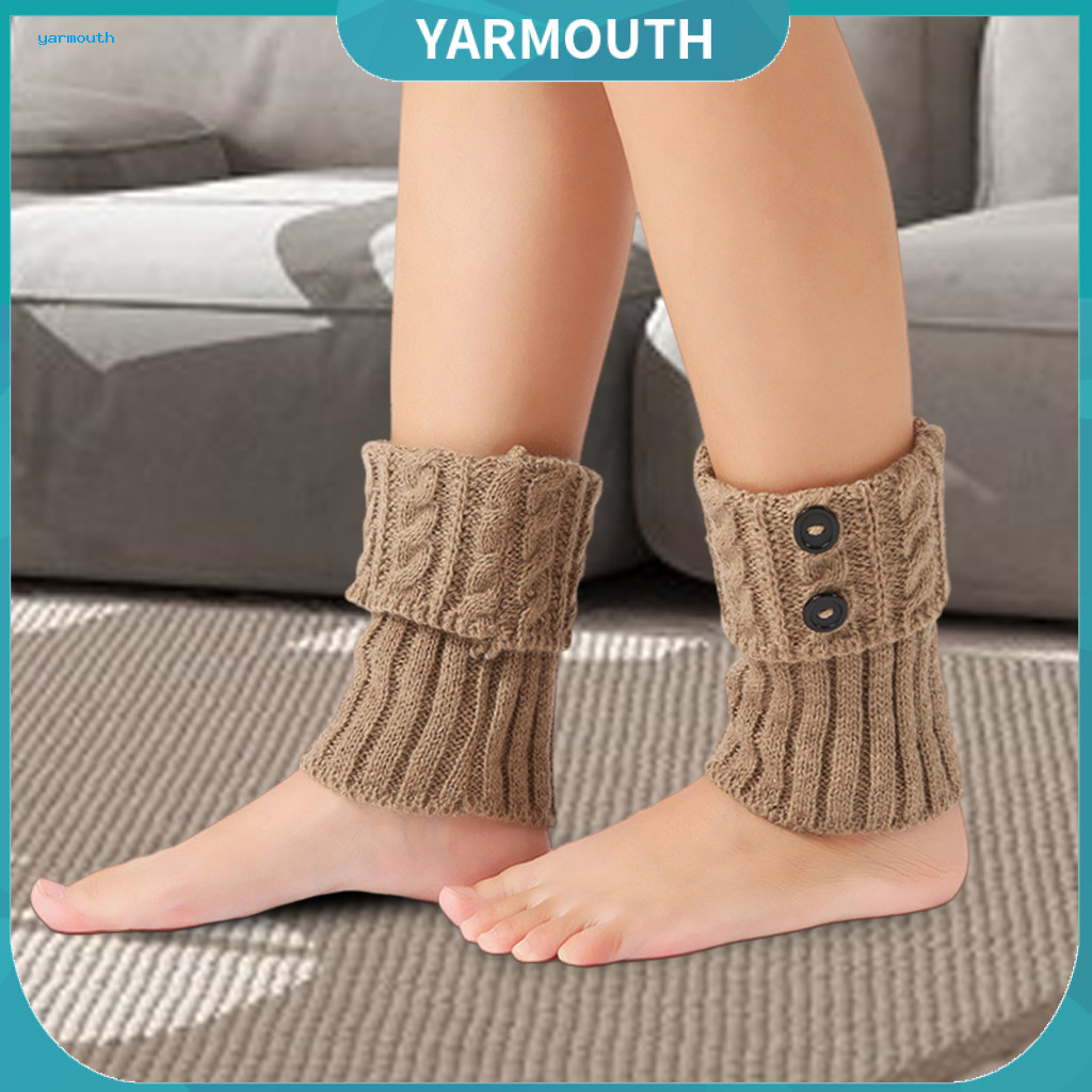 Acrylic Wool Socks Knit 1 Pair Winter Ankle Warmers Knitted Leg Covers Anti-slip Elastic Button Decor Twisted Texture fo