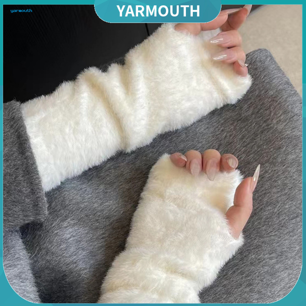Weather Gloves 1 Pair Fall Winter Half Finger Knitted Faux Fur Arm Warmers High Elasticity Non-slip Cycling Covers Windp