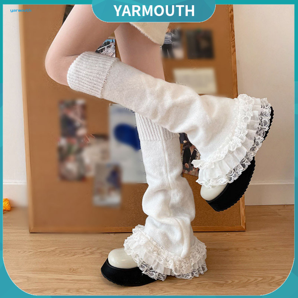 Women Thermal Socks 1 Pair Winter Calf Warmers Lace Trim Knitted Leg Covers Anti-slip Elastic Lolita Jk Cosplay Daily We