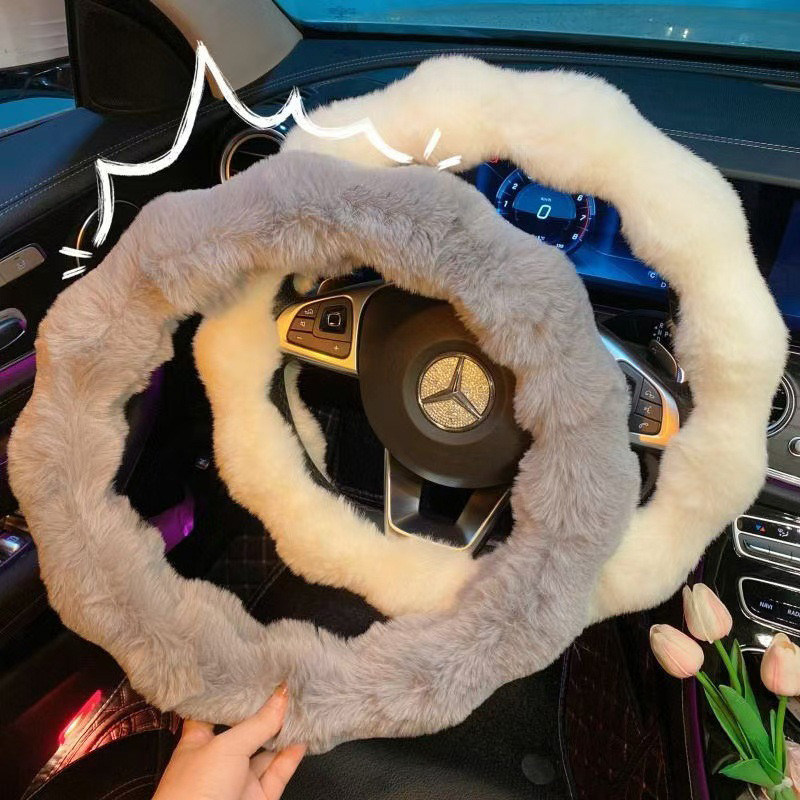 CF Capa De Volante De Carro De Pelúcia Inverno Universal Macio Fofo Mudança De Freio De Mão Acessórios Interiores De Aut