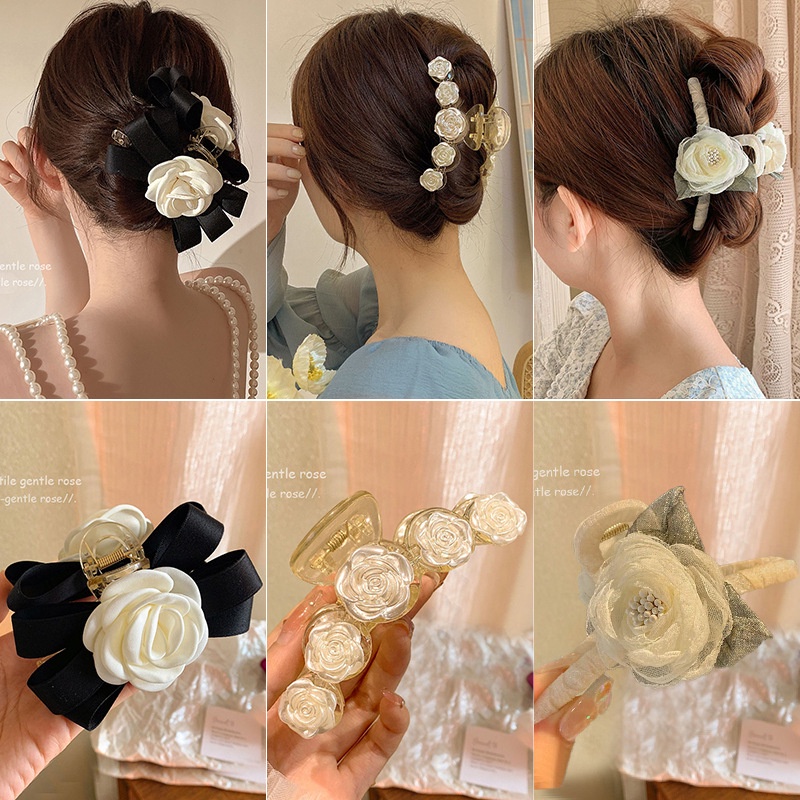 Francês Retro camélia Grab clip feminino High-End sentir grande grampo de cabelo volta cabeça cabelo tubarão clipe Headd