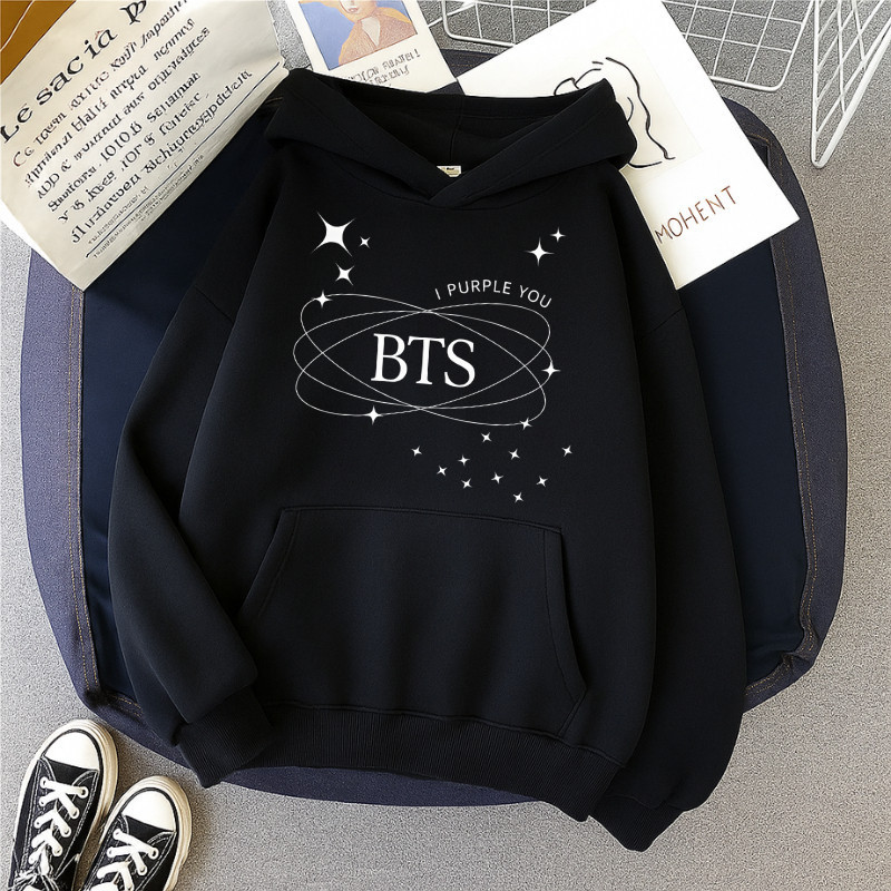 Moletom Unissex Com Capuz Flanelado BTS Blusa de Frio Casaco Agasalho Confortavel Algodão